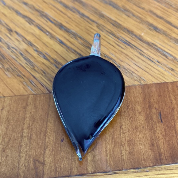 Vintage Teardrop Art Glass Black Pink Pendant - Picture 2 of 4